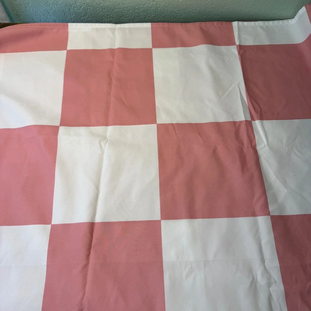 Pink White Checkered Curtains 2 Panel Set 52